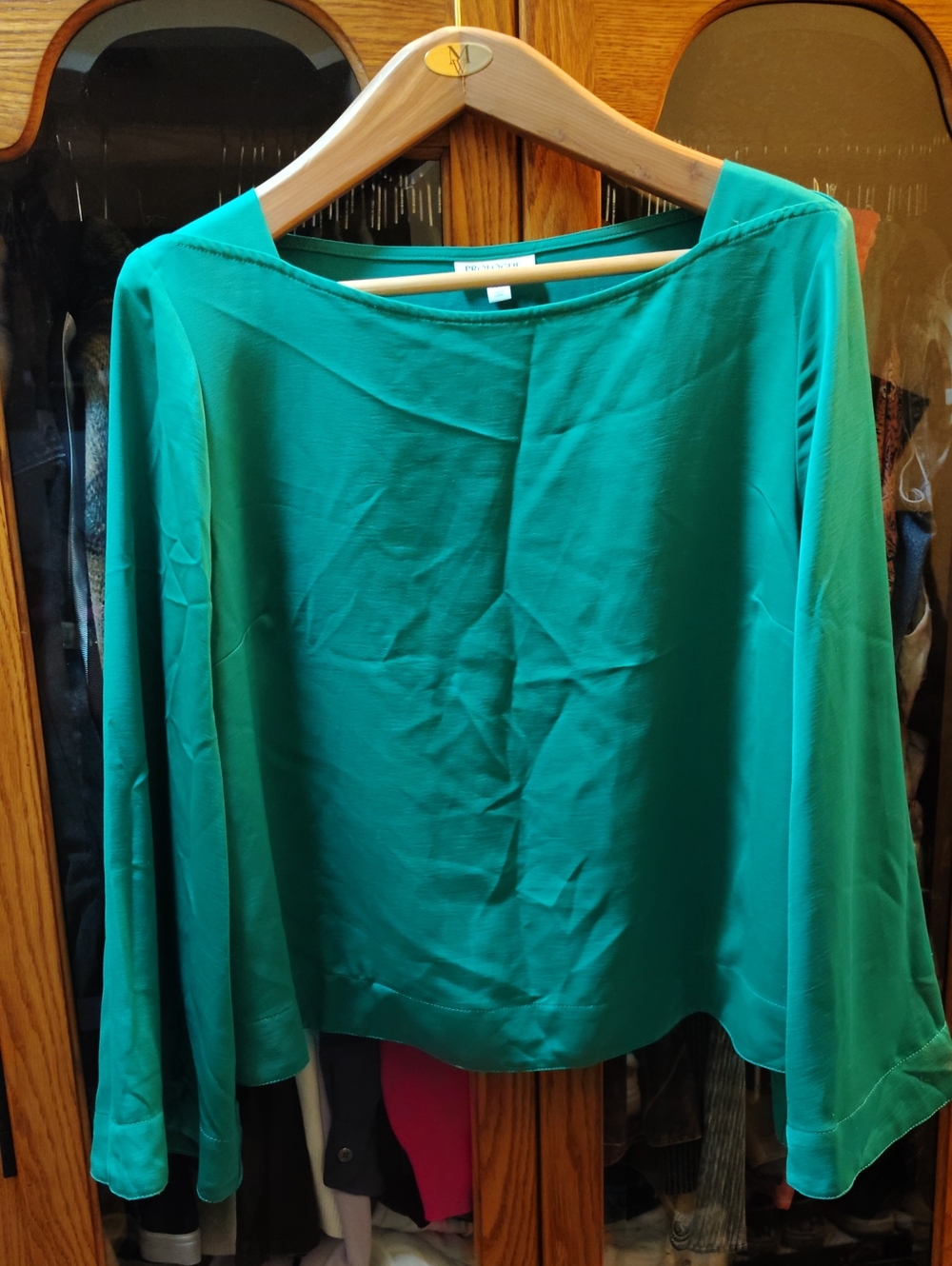 Prologue Green/Teal Boatneck Bell-Sleeve Blouse